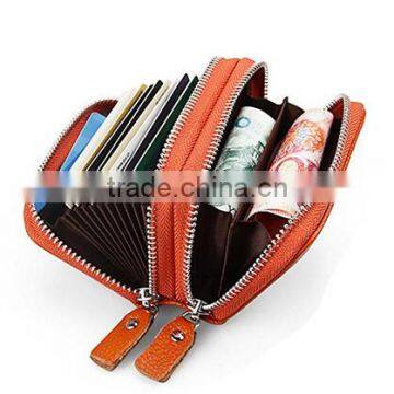 Boshiho RFID Blocking Wallet Cowhide Leather Dual Zipper Credit Card Holder Wallet