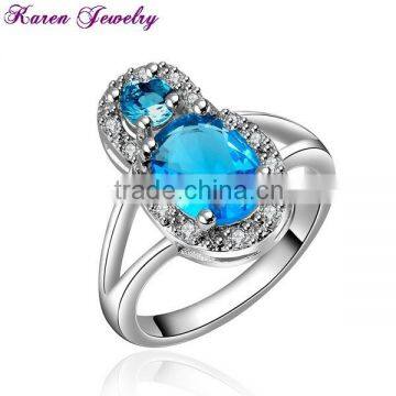 Fashion Big Sapphire Blue Zircon Crystal Ring Party Engagement Exaggerated Wedding Rings for Women Platinum Plated Wedding Ring