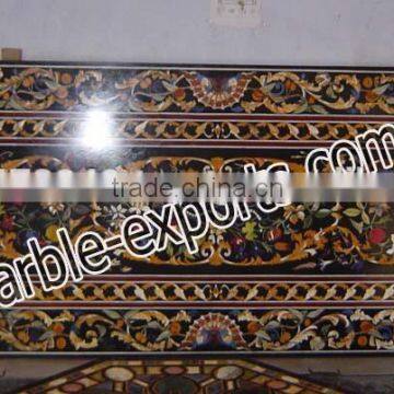 Black Rectangle Marble Inlay Table Top, Marble inlay dining inlaid Table top