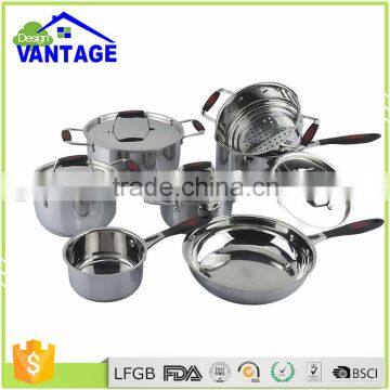 New arrival 11pcs stainless steel cookware set with saucepan and steamer