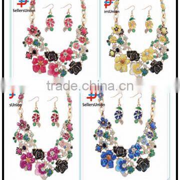 No.1 yiwu exporting commission agent wanted multi-colors fashion heavy necklace set with earrings jewelery set