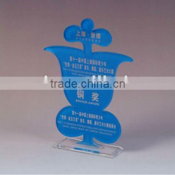 customize size logo blue clear acrylic trophy blank insert medals