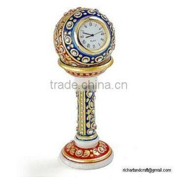 Indian Marble Piller Watch Clock Handicraft Gift Decor Painting Handmade Jaipur Rajasthan