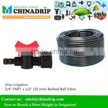 Drip irrigation 3/4" FNPT x 1/2" (16 mm) Barbed Ball Valve