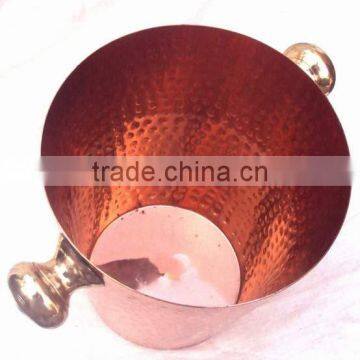 100% COPPER HAMMERED FINISH WINE COOLER BUCKET WITH BRASS HANDLE photo-2