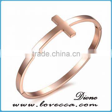 <<< Have In stock!!! High Quality Titanium Steel Opened Cross Rose Gold Cross Bracelet Bangle