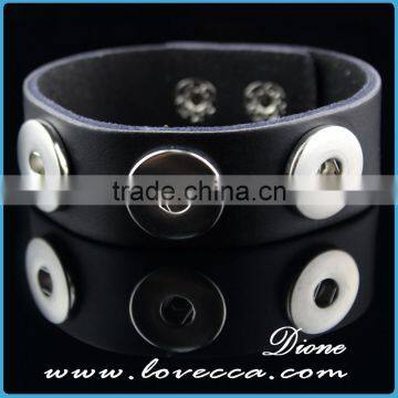 high quality flower type leather snaps bracelet with 1 pc snap button jewelry