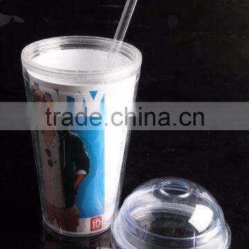 16 Oz Plastic Clear Dome Lid Double Wall Tumbler With Straw photo-3