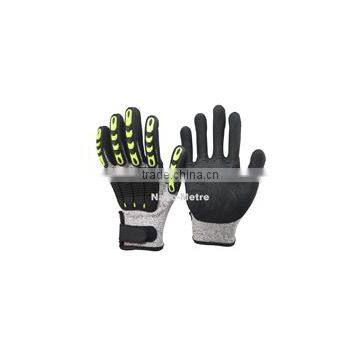 NMSAFETY EN388 4543 anti impact resistant glove and cut 5 glove working gloves TPR chips on back and magic buckle