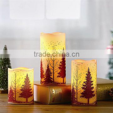 S/3 Glittering Christmas Tree Decorative Candles LED Christmas Pillar Candles