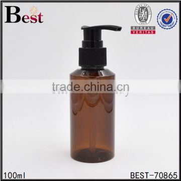 2017 hot new products cosmetic oblique shoulder beard oil lotion pump amber PET 100ml plastic bottle for oil