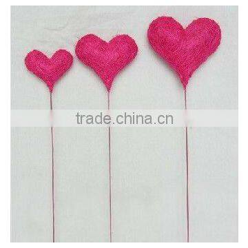 sisal heart sticks for flower deco