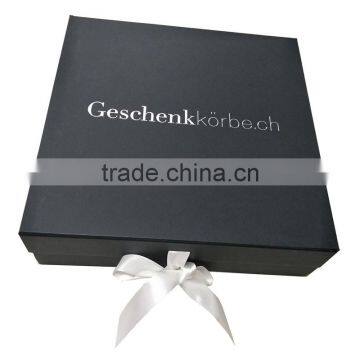 custom luxury black cardboard box ribbon folding gift box for wedding dress