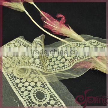 Gold metallic geometric tulle lace embroidery design lace trimming for dress