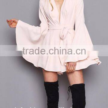 New Arrival Pretty Lovely Long Sleeve v Neckline Pink Romper Playsuits for Women photo-2