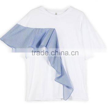 Pictures of Girls Cotton Tops With Stripe Ruffles Round Neck Short Sleeve for Woman Clothing Manufacturer in Guangdong photo-6