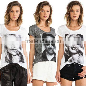 wholesale high quality custom cotton printing women t-shirt 2016