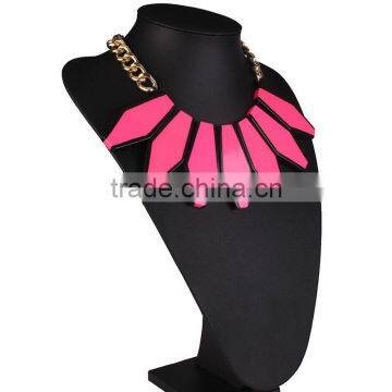2016 Europe and the United States Multiple Hot Pink Color Arcylic Geometric Pendant Necklace photo-2