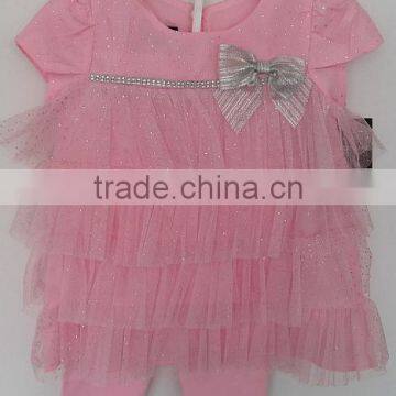 lovely baby girls korean style pink embroidered dress with shorts for summer