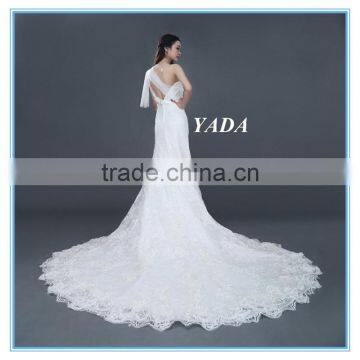 New Arrival One Shoulder Lace Hand Rosa Appliques Beaded Wedding Dresses Mermaid photo-2