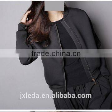 Best Quality Lady Biker Bomber Jacket Black Solid Zipper Coat Women Cloths 2016 photo-2