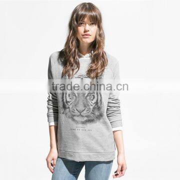 tiger printed grey womens sweatshirts without hood wholesale