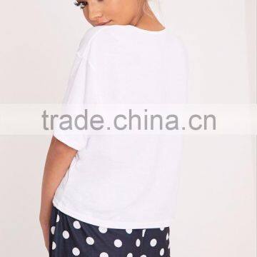 Custom Logo Print Loose Top Short Sleeve With Dots Shorts Causal Pajama Set Ladies Pyjama Set photo-2