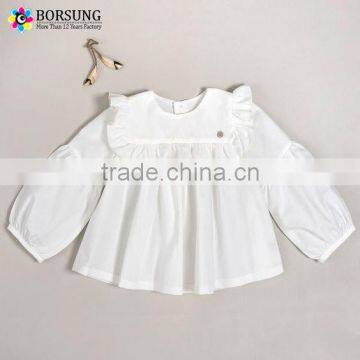 2017 autumn Baby Girls 100% coton ruffle Blouse Princess Kids White long puff sleeve Blouse