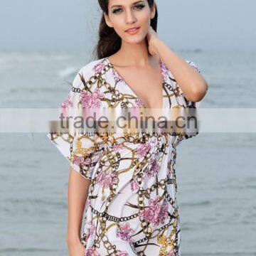 Women Cover up Cool Floral Pattern Summer Beach Dress Swimwear Smock Top SV002465 photo-2
