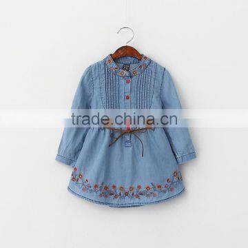 F10021A New Summer Embroidery Denim Dress Long Sleeve Girls Dress
