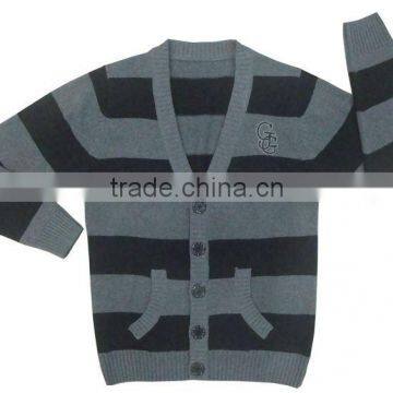 100%cotton men knitted striped cardigan sweater