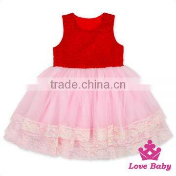 53SQG056 Lovebaby Beautiful Baby Party Sleeveless Red Tops With Pink 3 Layers Yarn TUTU Dress Silk Frock Design