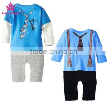 Gentlemen Boys False Two Pieces Straps Long Sleeve Bodysuit Cute Rompers Baby Boys Suit