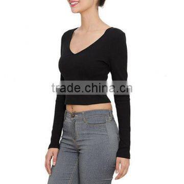 Blank Long Sleeve Tshirts Lady Crop Top Style t Shirt for Women photo-2