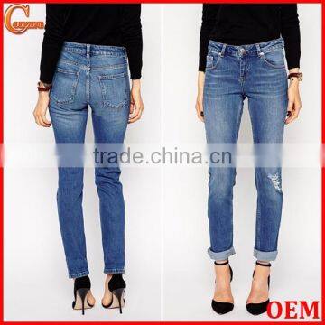 Fashion vintage style washed denim jean women skinny jean