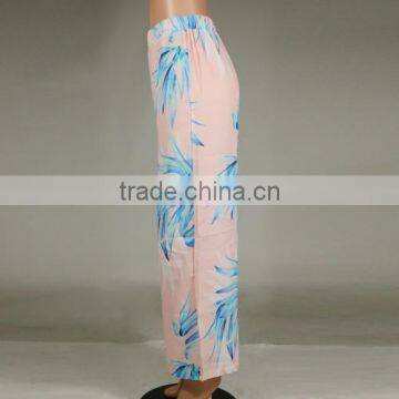 2017Women Casual Pants Loose Printed Leaf Pattern Pink photo-2