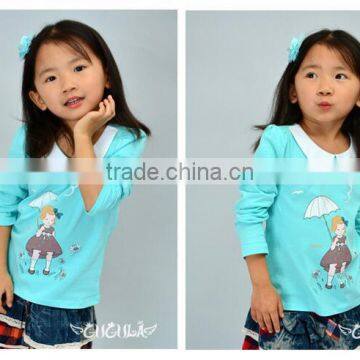 Printed Cotton Doll Collar Children Cute T-shirt for Girls