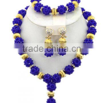 Gold-Plated Ball Crystal Beads Y Shape Necklace African Jewelry Set