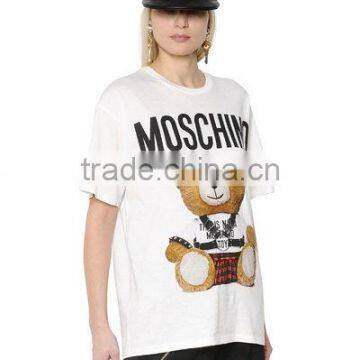 100% Cotton Round Neck T-shirt for Women With Bear Print Pattern photo-3