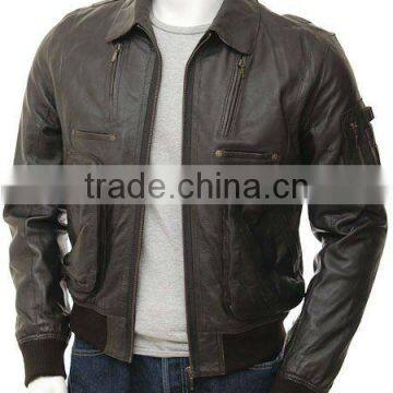 Mens Leather Bomber Jacket in Brown