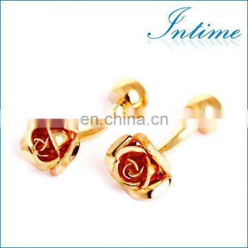 Elegant Gold Rose Flower Cufflinks for Mens