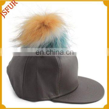 Genuine Dyed Colour Raccoon Fur Pompom Softextile Sports Cap