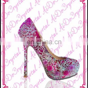 Aidocrystal red classic rose flower pattern platform custom dress shoes,Italian genuine leather rhinestone sex high heels shoes