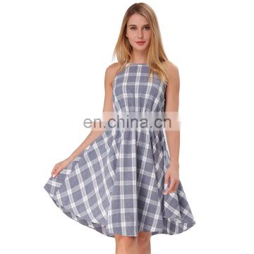 Kate Kasin Sexy Womens Grid Pattern Cross Back Irregular Hem Elastic Waist A-Line 50s Retro Dress KK000642-1