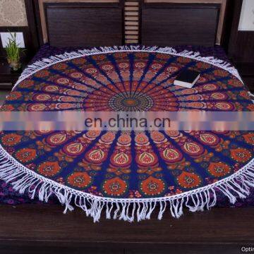 72" Blue Mandala Round Tapestry Throw Ethnic Bohemian Wall Hanging Hippie Wall Tapestry