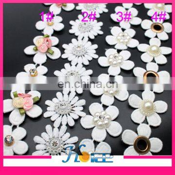 Fashion design white color flower shape polyester lace trim for garment