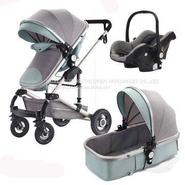 Luxury High Landscape Safe Baby Stroller 3 in 1 Aluminum Alloy Frame Cotton Canopy Stroller Baby Pram