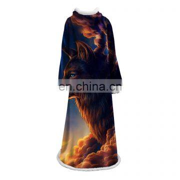 Amazon Hot Sale Wearable Blanket With Sleeves Arms Super Soft Warm Comfy Large Fleece Plush Sleeved TV Throws Wrap Robe Blanket photo-4