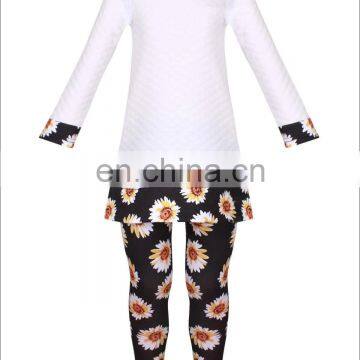 Girls White & Black Daisy Print Long Sleeve Side Slit Cuffed Tunic Matching Leggings Set Kids Clothing Girls Fall Bou photo-2