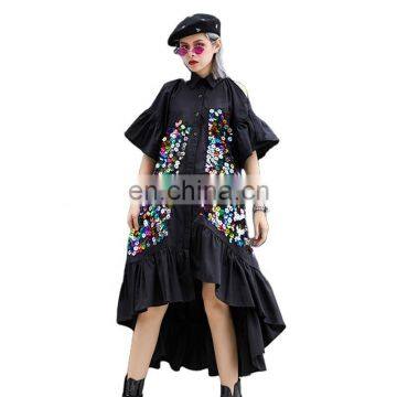 TWOTWINSTYLE Dress Female Patchwork Sequined Hit Color Lapel Collar Loose Asymmetric